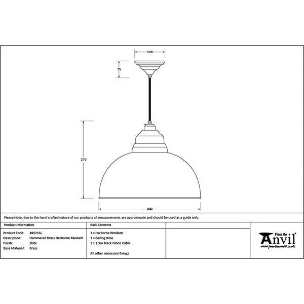 From The Anvil - Harborne Pendant in Slate - Hammered Brass - 49521SL - Choice Handles