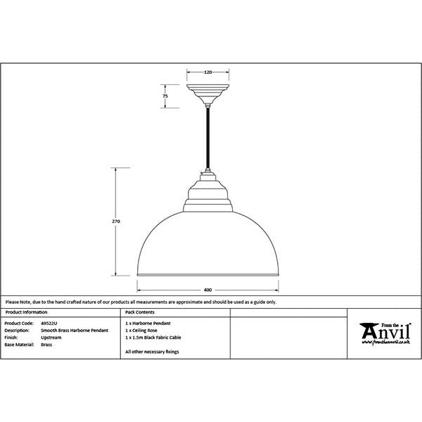 From The Anvil - Harborne Pendant in Upstream - Smooth Brass - 49522U - Choice Handles