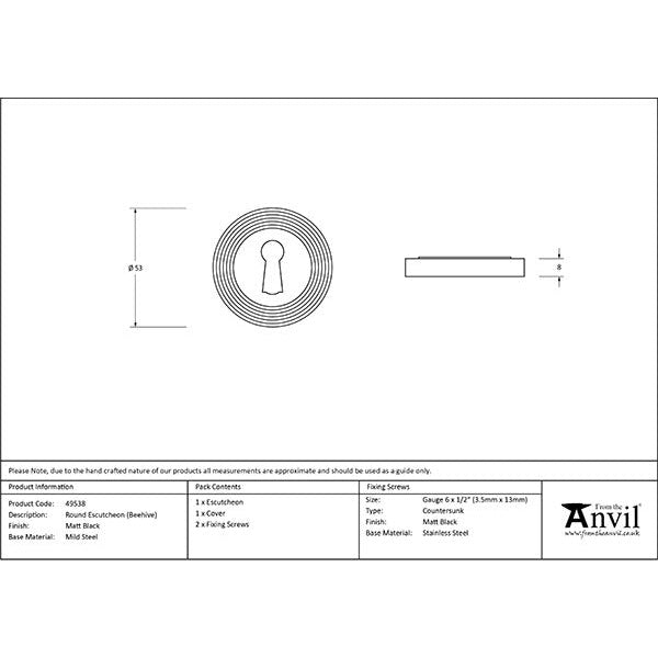 From The Anvil - Round Escutcheon (Beehive) - Matt Black - 49538 - Choice Handles