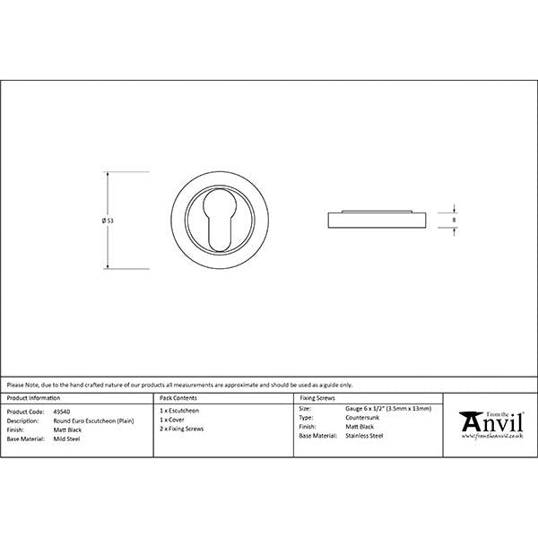 From The Anvil - Round Euro Escutcheon (Plain) - Matt Black - 49540 - Choice Handles