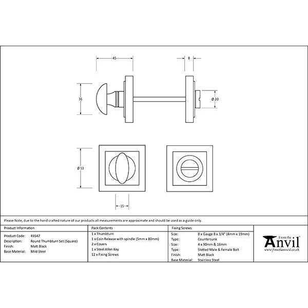 From The Anvil - Round Thumbturn Set (Square) - Matt Black - 49547 - Choice Handles