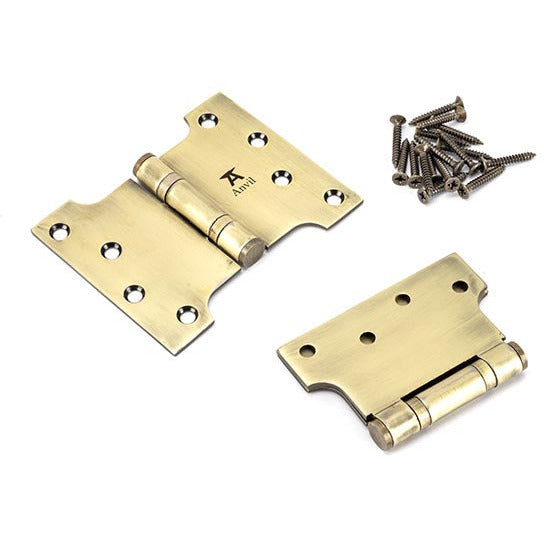 From The Anvil - 4" x 3" x 5"  Parliament Hinge (pair) ss - Aged Brass - 49552 - Choice Handles