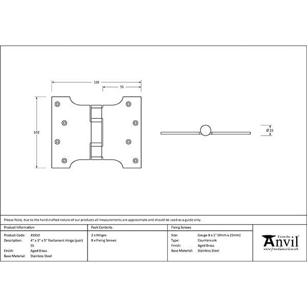 From The Anvil - 4" x 3" x 5"  Parliament Hinge (pair) ss - Aged Brass - 49552 - Choice Handles