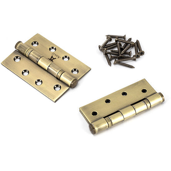 From The Anvil - 4" Ball Bearing Butt Hinge (pair) ss - Aged Brass - 49570 - Choice Handles