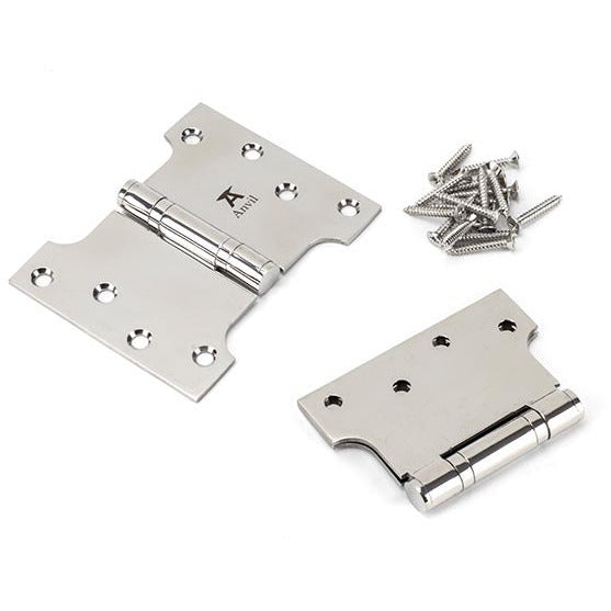 From The Anvil - 4" x 3" x 5"  Parliament Hinge (pair) - Polished Stainless Steel - 49578 - Choice Handles