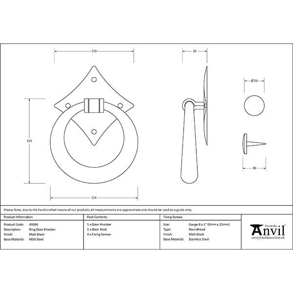 From The Anvil - Ring Door Knocker - Matt Black - 49594 - Choice Handles