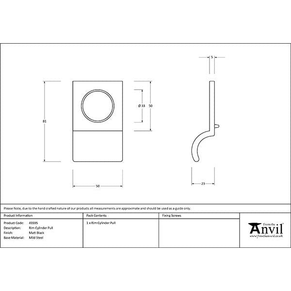 From The Anvil - Rim Cylinder Pull - Matt Black - 49595 - Choice Handles