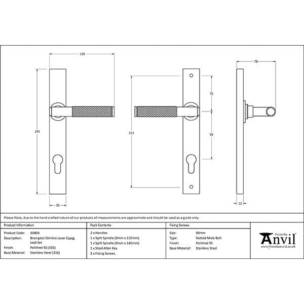 From The Anvil - Brompton Slimline Espag. Lock Set - Polished Marine SS (316) - 49803 - Choice Handles