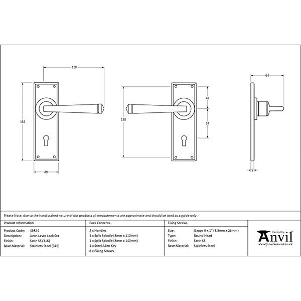 From The Anvil - Avon Lever Lock Set - Satin Marine SS (316) - 49824 - Choice Handles