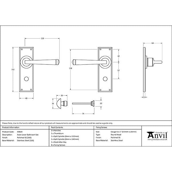 From The Anvil - Avon Lever Bathroom Set - Polished Marine SS (316) - 49829 - Choice Handles