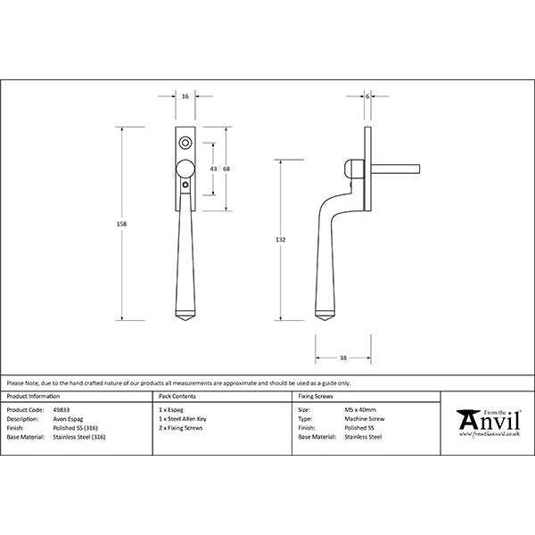 From The Anvil - Avon Espag - Polished Marine SS (316) - 49833 - Choice Handles