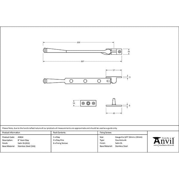From The Anvil - 8" Avon Stay - Satin Marine SS (316) - 49834 - Choice Handles