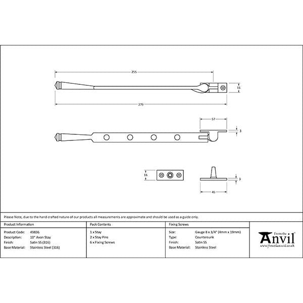 From The Anvil - 10" Avon Stay - Satin Marine SS (316) - 49836 - Choice Handles