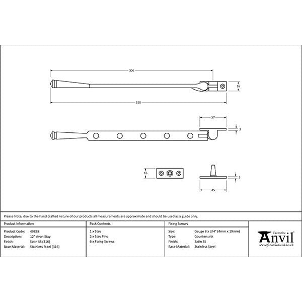 From The Anvil - 12" Avon Stay - Satin Marine SS (316) - 49838 - Choice Handles