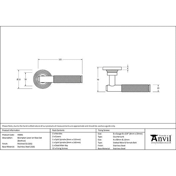 From The Anvil - Brompton Lever on Rose Set (Beehive) - Polished Marine SS (316) - 49846 - Choice Handles