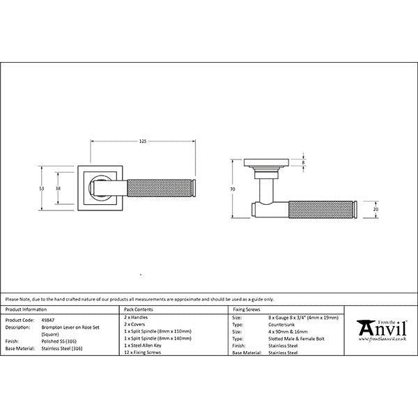 From The Anvil - Brompton Lever on Rose Set (Square) - Polished Marine SS (316) - 49847 - Choice Handles