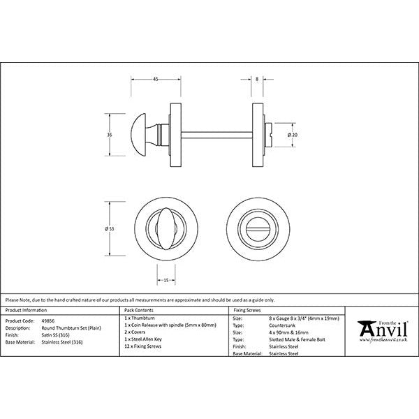 From The Anvil - Round Thumbturn Set (Plain) - Satin Marine SS (316) - 49856 - Choice Handles