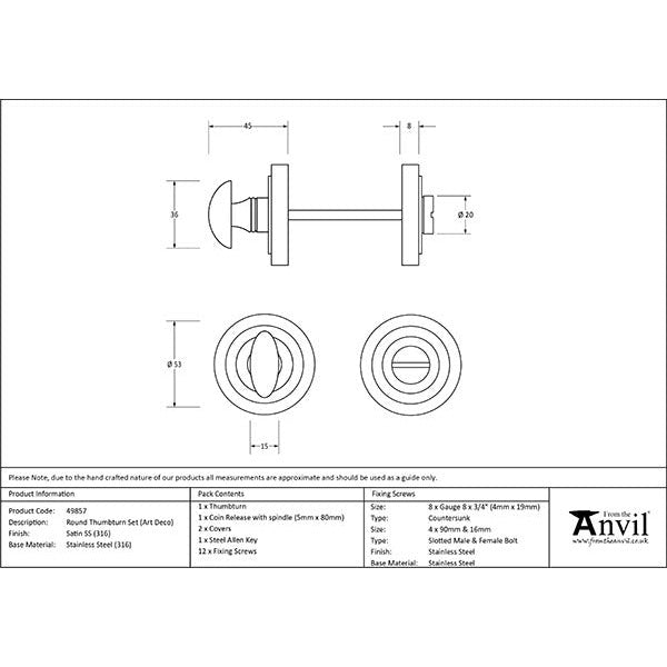 From The Anvil - Round Thumbturn Set (Art Deco) - Satin Marine SS (316) - 49857 - Choice Handles