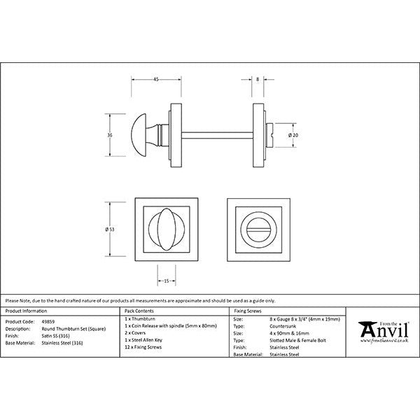From The Anvil - Round Thumbturn Set (Square) - Satin Marine SS (316) - 49859 - Choice Handles