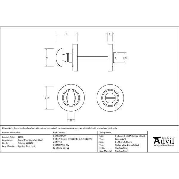 From The Anvil - Round Thumbturn Set (Plain) - Polished Marine SS (316) - 49860 - Choice Handles