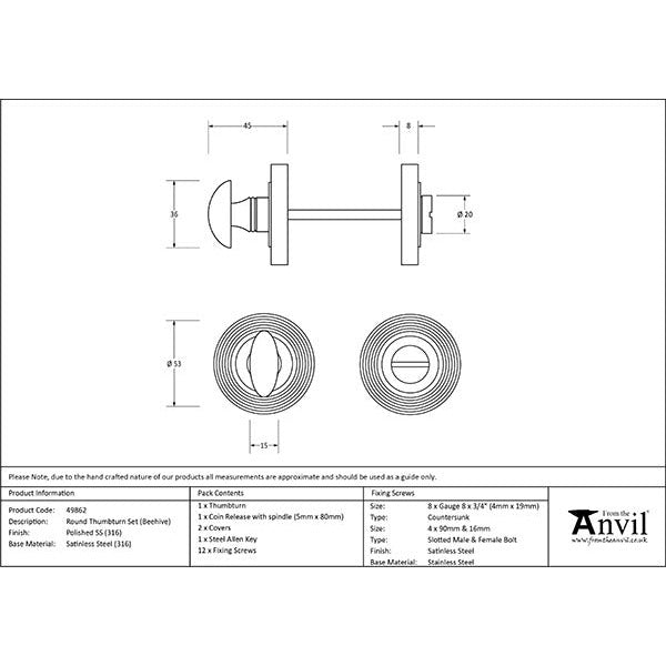 From The Anvil - Round Thumbturn Set (Beehive) - Polished Marine SS (316) - 49862 - Choice Handles