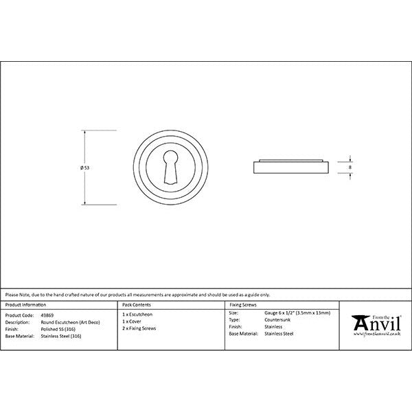 From The Anvil - Round Escutcheon (Art Deco) - Polished Marine SS (316) - 49869 - Choice Handles