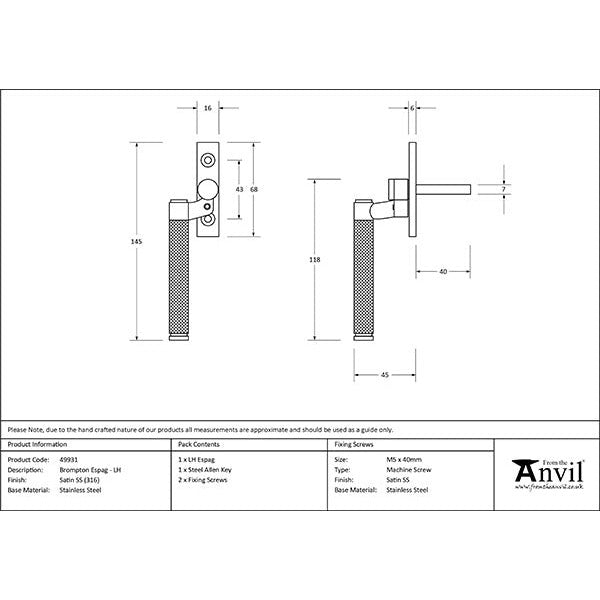 From The Anvil - Brompton Espag - LH - Satin Marine SS (316) - 49931 - Choice Handles