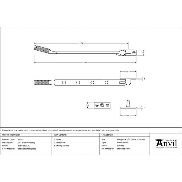 From The Anvil - 10" Brompton Stay - Satin Marine SS (316) - 49937 - Choice Handles