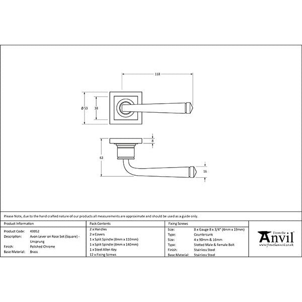 From The Anvil - Avon Round Lever on Rose Set (Square) - Unsprung - Polished Chrome - 49952 - Choice Handles