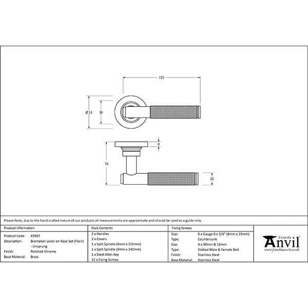 From The Anvil - Brompton Lever on Rose Set (Plain) - Unsprung - Polished Chrome - 49997 - Choice Handles
