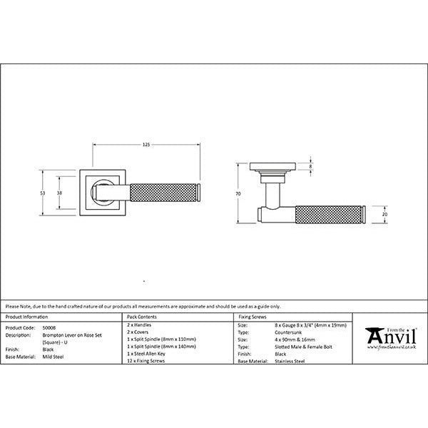 From The Anvil - Lever on Rose Set (Square) - Unsprung - Black - 50008 - Choice Handles