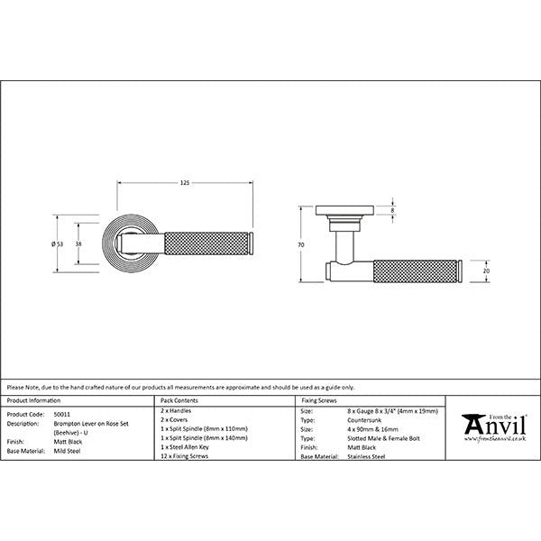 From The Anvil - Brompton Lever on Rose Set (Beehive) - Unsprung - Matt Black - 50011 - Choice Handles