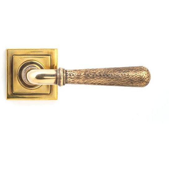 From The Anvil - Hammered Newbury Lever on Rose Set (Square) - Unsprung - Aged Brass - 50040 - Choice Handles