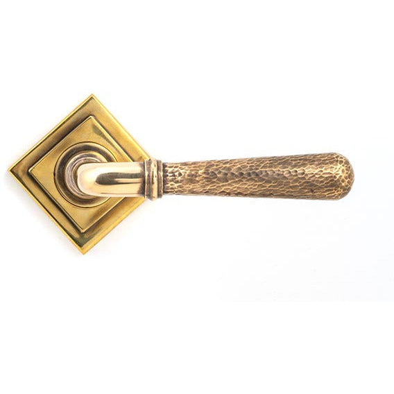From The Anvil - Hammered Newbury Lever on Rose Set (Square) - Unsprung - Aged Brass - 50040 - Choice Handles
