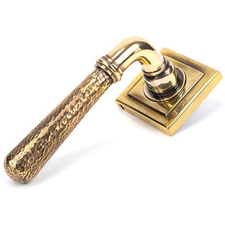 From The Anvil - Hammered Newbury Lever on Rose Set (Square) - Unsprung - Aged Brass - 50040 - Choice Handles