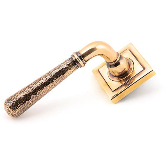 From The Anvil - Hammered Newbury Lever on Rose Set (Square) - Unsprung - Polished Bronze - 50056 - Choice Handles