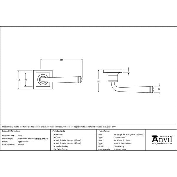 From The Anvil - Avon Round Lever on Rose Set (Square) - Unsprung - Aged Bronze - 50060 - Choice Handles