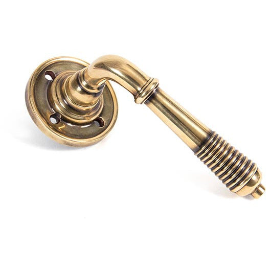 From The Anvil - Reeded Lever on Rose Set - Unsprung - Aged Brass - 50086 - Choice Handles