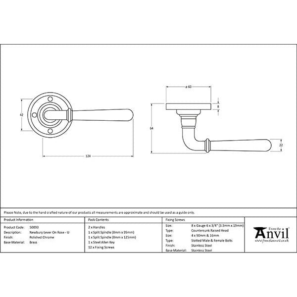 From The Anvil - Newbury Lever on Rose Set - Unsprung - Polished Chrome - 50093 - Choice Handles