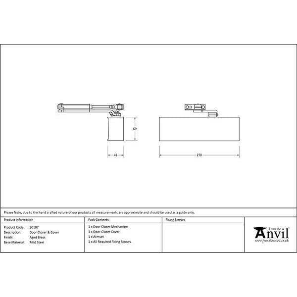 From The Anvil - Size 2-5 Door Closer & Cover - Aged Brass - 50107 - Choice Handles