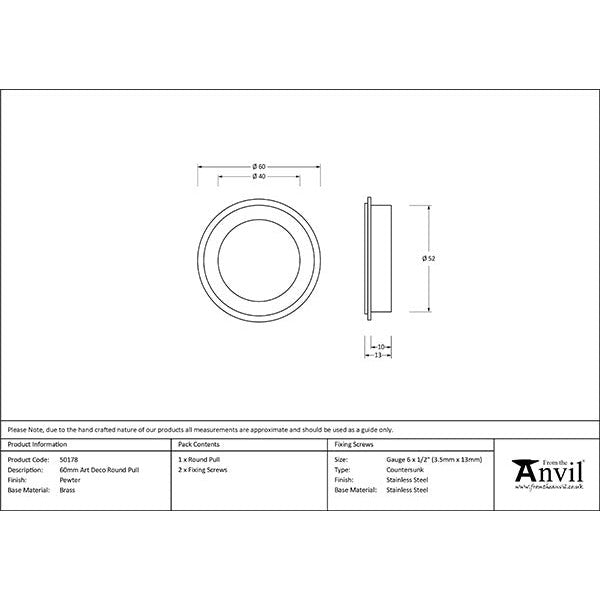 From The Anvil - 60mm Art Deco Round Pull - Pewter Patina - 50178 - Choice Handles