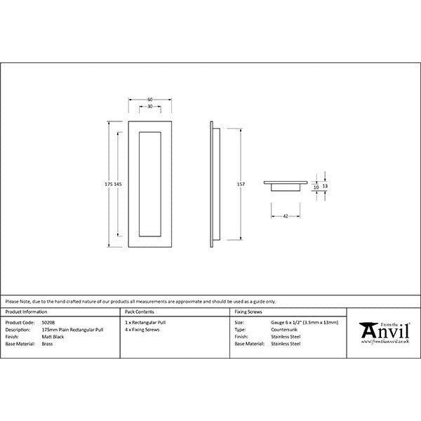 From The Anvil - 175mm Plain Rectangular Pull - Matt Black - 50208 - Choice Handles