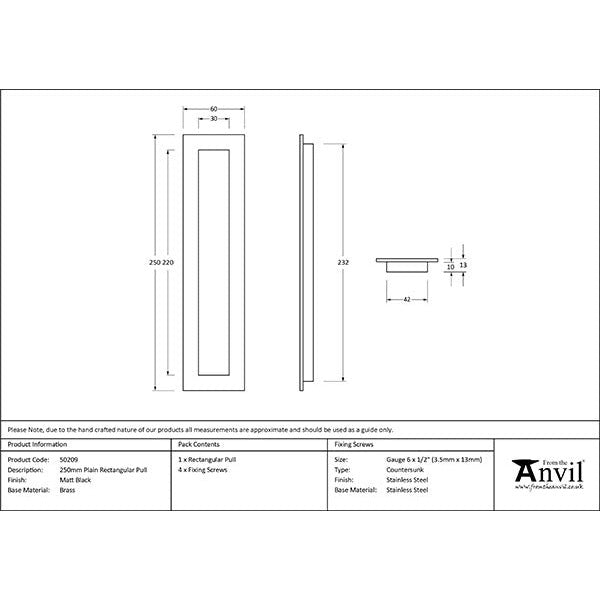 From The Anvil - 250mm Plain Rectangular Pull - Matt Black - 50209 - Choice Handles