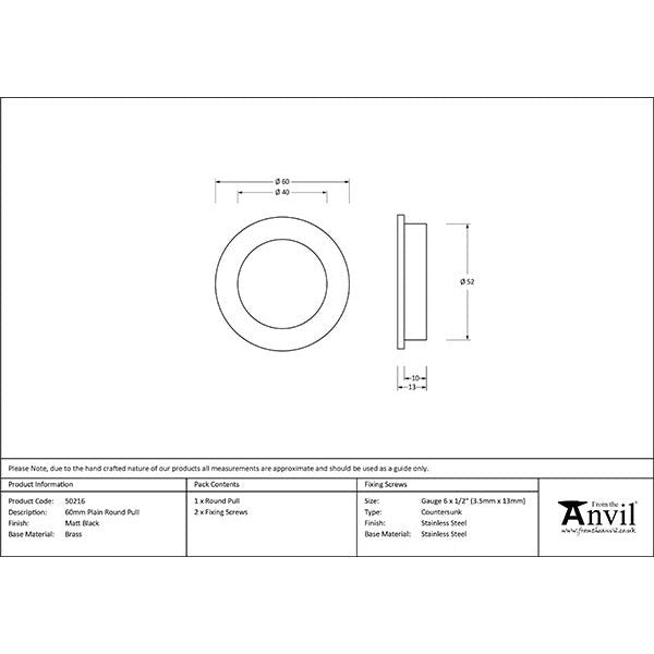 From The Anvil - 60mm Plain Round Pull - Matt Black - 50216 - Choice Handles