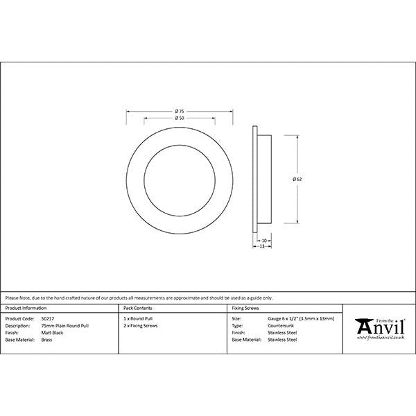 From The Anvil - 75mm Plain Round Pull - Matt Black - 50217 - Choice Handles