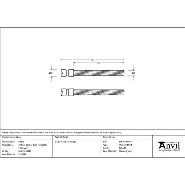 From The Anvil - 100mm Back to Back Fixings for T Bar (2) - Satin Stainless Steel - 50269 - Choice Handles