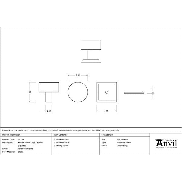 From The Anvil - Kelso Cabinet Knob - 32mm (Square) - Polished Chrome - 50330 - Choice Handles