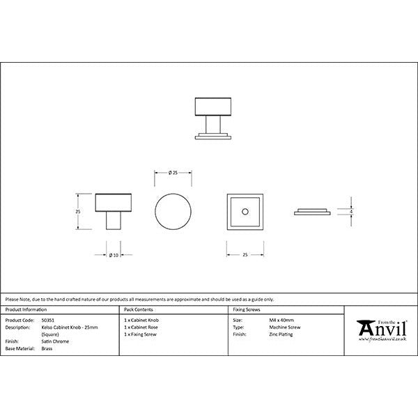 From The Anvil - Kelso Cabinet Knob - 25mm (Square) - Satin Chrome - 50351 - Choice Handles