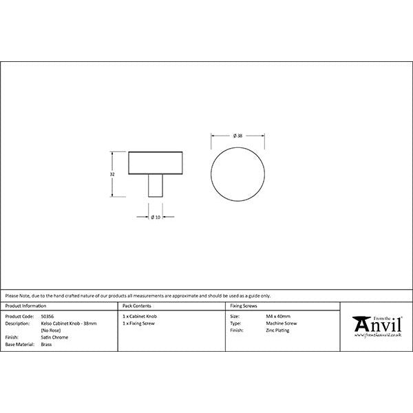 From The Anvil - Kelso Cabinet Knob - 38mm (No rose) - Satin Chrome - 50356 - Choice Handles