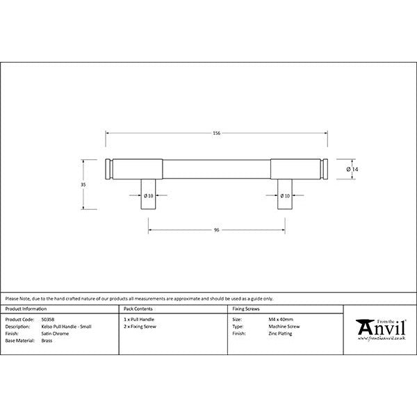From The Anvil - Kelso Pull Handle - Small - Satin Chrome - 50358 - Choice Handles